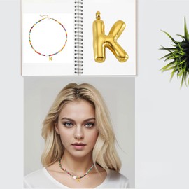 WESTCREEKS Necklaces with Bubble Style Initial Letter, Beaded Choker Necklace, Small Gifts for Women Pendant Necklace (S)