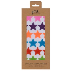 Glick 4 Sheets of Jazzy Star Tissue Paper. Each Sheet Measures 75 x 50cms When Opened and is Suitable for Birthdays & Other Celebrations