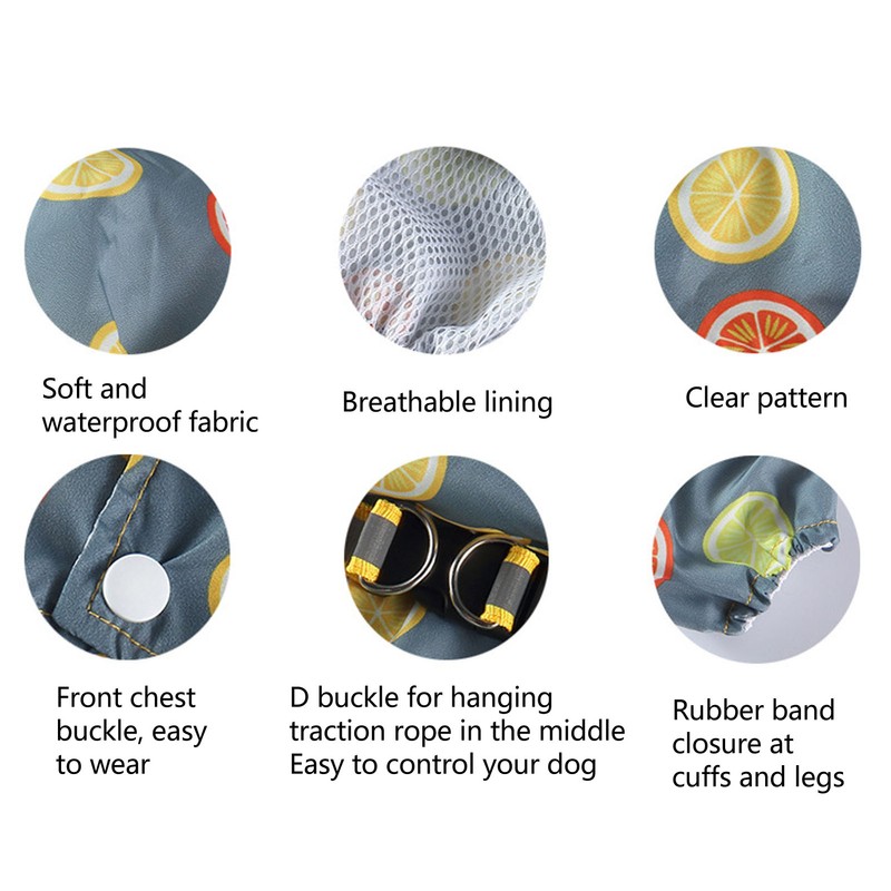 Dog Raincoat Hooded Reflective Windproof Breathable Lightweight Pet Rain Jacket