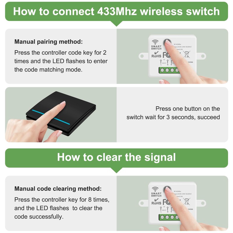 RGBZONE Wireless Light Switch and Receiver Kit, 100FT RF Range