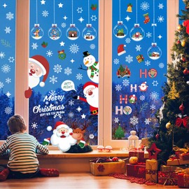 MORAINJAY 9 Sheets Christmas Window Stickers Double-Sided Snowflakes Santa Claus Reindeer and Snowman Clings and Decals for Festive Holiday Decorations and Christmas Party Window Accents