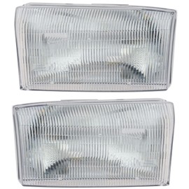 TRQ 2 Piece Headlight Assembly Set Chrome Bezel Driver & Passenger Side Compatible with Ford Excursion 2000-2004 F250 F350 Super Duty 1999-2004 F450 F550 1999-2003 FO2502147 FO2503147