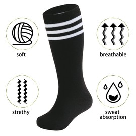 Zando Kids Soccer Socks Youth Black Knee High Socks for Girls Cotton Long Tubu Dress Stockings for Youth Athletic School Uniform 6-9 Years Black 2