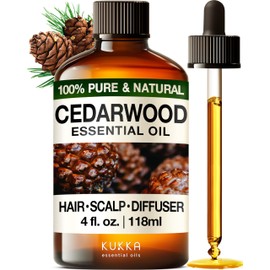 Kukka Cedarwood Essential Oil for Hair Skin & Diffuser - 4 Fl Oz - 100% Natural Cedarwood Oil for Hair Aromatherapy Soap Making Scent