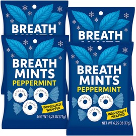 Peppermint Breath Mints Hard Candy 4 Bags (6.25 oz Each) - Individually Wrapped, Refreshing Fresh Taste - 25.0 oz