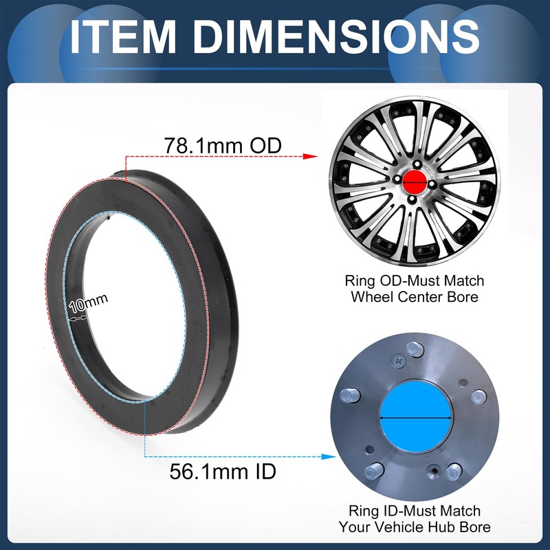 INFINAUTO 78.1mm to 56.1mm Car Wheel Hub Centric Rings Black