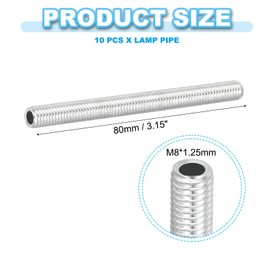 PATIKIL M8 Thread Carbon Steel Lamp Pipe, 10 Set 80 mm/3.15" Hollow Tube Thread Adapter Fasteners Hardware for Lamp Lights Chandelier Ceiling Light DIY, White Zinc Plating