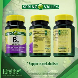 Healthy Surplus Vitamin B12 Supplement Tablets 500 mcg 100 Tablets and Vital Volumes Tips Card