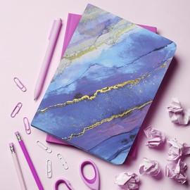 Fashion Stationery Notebook Notepad A5 Hardback Marble Lined Notebooks Journal To Do List Organiser Travel Writing Pads 120 Sheets (240 Pages) (Blue Marble)