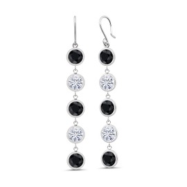Gem Stone King 925 Sterling Silver Dangle Earrings Round Black Sapphire and Moissanite (10.10 Cttw)