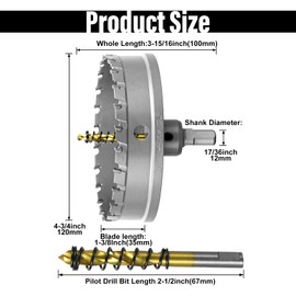 SALI Hole Saw Carbide Drill TCT Metal Hole Saw Drill TCT Drill Hole Saws with Titanium Coated Pilot Drill Ideal for Holes in Stainless Steel, Iron, Alloy, Wood, Plastic (Diameter 120 mm)