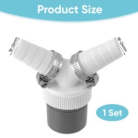 Washing Machine Waste Pipe Connector - Y Splitter Dishwasher Connector for 40 mm Outlet Pipe - Dual Input Diameter 0.75"-0.95" with Hose Clamp - Dishwasher & Washing Machine Drainage