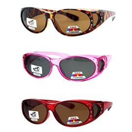 The "High Demand" 3 Pair Fit Over Wrap Sunglasses Polarized Lens Wear Over Eyeglasses (3 Pair Tortoise/Pink/Red)
