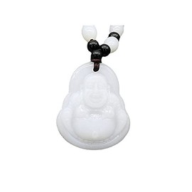 Obsidian Stone Buddha Beads Chain Necklace Imitate Jade Buddhism Jewelry for Women Men Protect Lucky Necklace-White