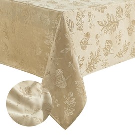 Elrene Home Fashions Elegant Woven Leaves Jacquard Damask Wrinkle Resistant Tablecloth, 60" x 144", Oblong, Taupe