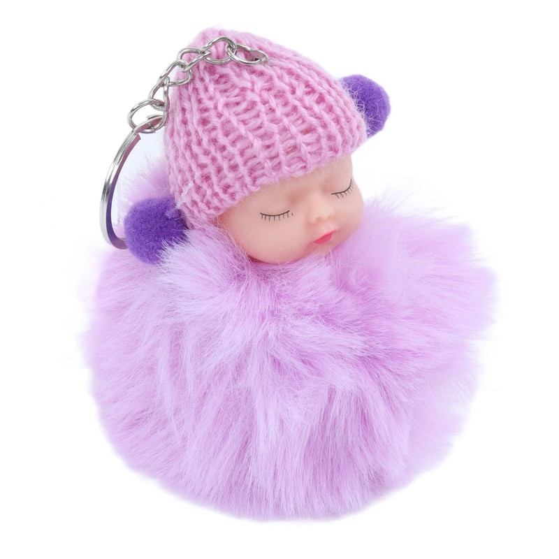 12 Pcs Sleeping Baby Pendant Key Ring Plush Fluffy Cute