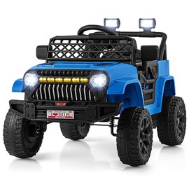 HONEY JOY Ride On Truck, 12V Battery Powered Toddler Electric Vehicle, LED Lights & Music, Belt, Spring Suspension, Motorized Electric Car for Kids, Ride On Car with Remote Control (Blue)