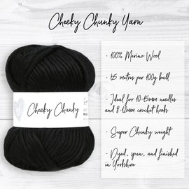 Wool Couture Cheeky Super Chunky Yarn - Super Soft Merino 100% Wool Yarn for Knitting and Crocheting Crafts, Sweaters, Blankets, and More - Black, 100g Ball - 3-Pack
