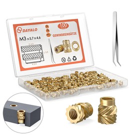 Dayalo M3 Thread Insert, Pack of 100 M3 x 5.7 x 4.6 Press-in Nuts for 3D Printing Accessories, Brass Threaded Sockets, Can be Used by Heat in 3D Printing Plastic Parts