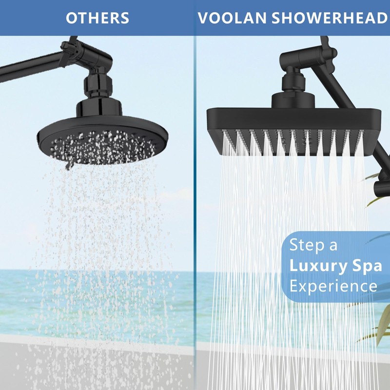 Voolan Rain Shower Head with 11" Extension Arm - High