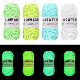 POFIBO Luminous Wool for Crocheting, Pack of 4 Glow-in-the-Dark Wool, Luminous Wool in the Dark, 4 Colours, DIY Glow in the Dark Wool, Fluorescent Wool Gifts for Hand Knitting Scarf, Dolls, Crafts