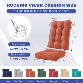 IPYNBAP Rocking Chair Cushion, Waterproof and Fade-Resistant Patio Chair Cushions, Tufted Chair Pads for Rocker Furniture, 17x17 Inch, Indoor/Outdoor Seat Cushions with Ties, Spice