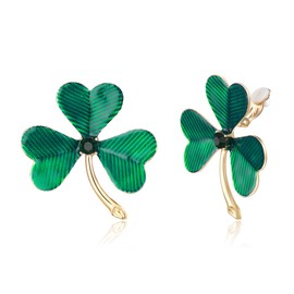 EVER FAITH Green Clover Clip On Earrings, Emerald Green Enamel Three Leaf Shamrock Earrings St Patricks Day Earring Jewelry Gifts for Women