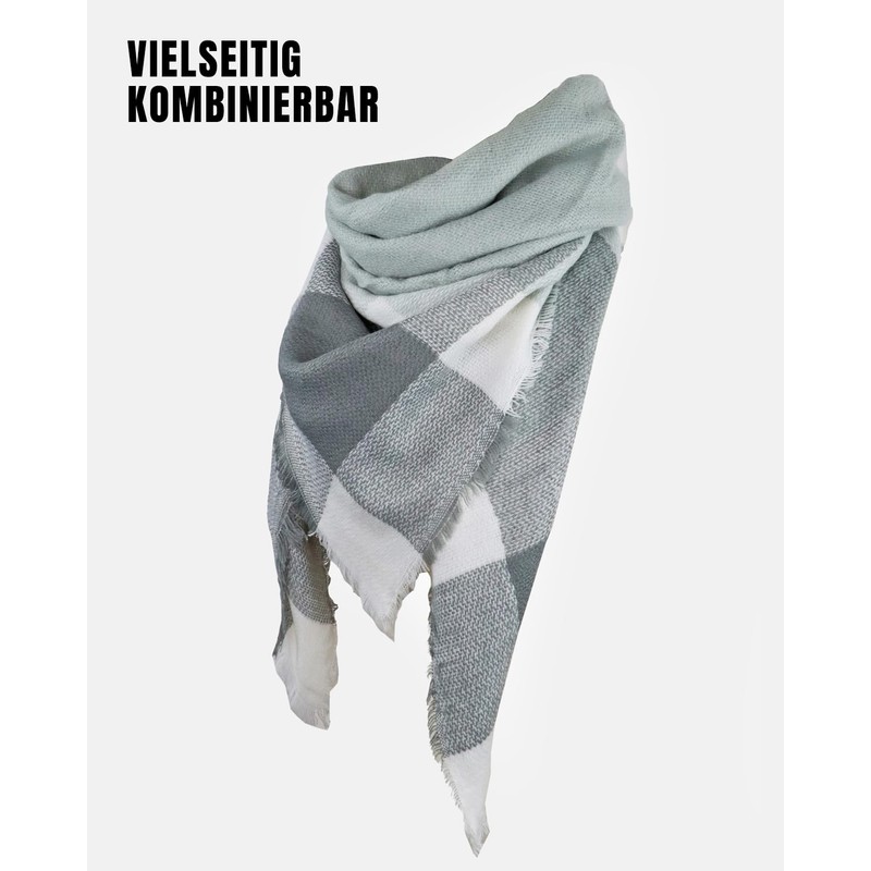 Alster Herz * XXL Triangular Scarf Women's Winter Checked Triangle