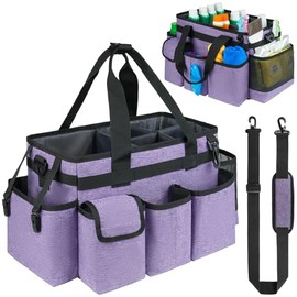 ZIOZERTT Cleaning Caddy,Cleaning Bag for Housekeepers,Cleaning Supplies Organizer with Handle,Purple