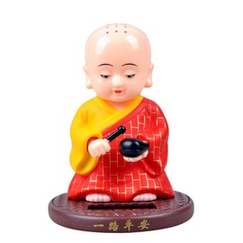 PRETYZOOM Dashboard Monk Figurine, Solar-Powered Shaking Head Monk Ornament Car Dashboard Decoration, Small Buddha Statue Bobble Head Toy