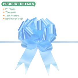 M METERXITY 10-Pack Large Pull Bow, 10 Inch 25cm Plastic Flower Ribbon Pull Bows Ribbon Bows for Gift Wrapping/Wedding/Baskets Decorations, Satin Pull Bows [Light Blue Gift Bow]