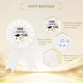 Congrats PHD Tinplate Badge Pin, Congrats Grad Button Pin, White Rosette Class of 2026 Badge Pin for Women, Happy Graduation Brooch Buttons for PHD Grad Party Celebration