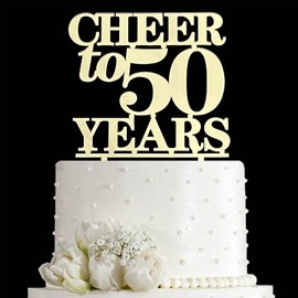 Decoración para tartas Cheers to 50 Years - Decoración para fiestas de cumpleaños 50/aniversario, espejo acrílico dorado
