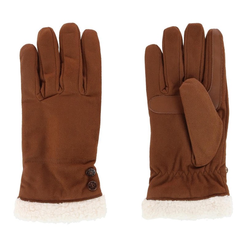 Isotoner Ladies Microfiber Winter Gloves with Button Detail, S/M, Cognac,