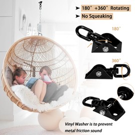 Hammock Hanging Kit Heavy Duty 360° Rotating Hanging Swing Hooks Stainless Steel Hammock Chair Hanging Kit Swing Ceiling Hook Snap with 1200LB Capacity for Yoga, Gym, Wood, Concrete (Black)