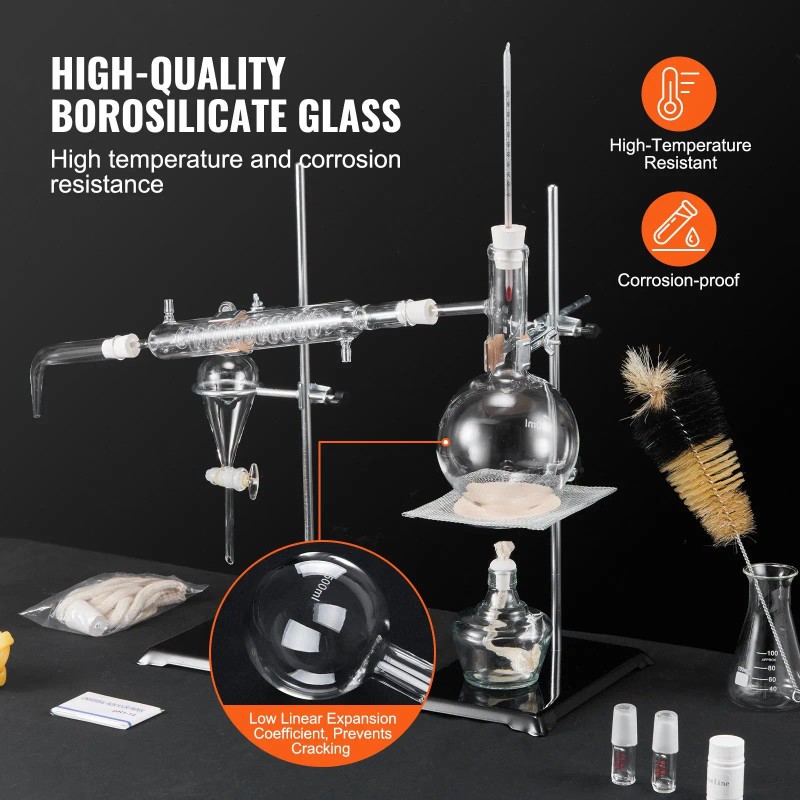 500ml Essential Oil Distillation Kit Borosilicate Glass 24 40 Joint