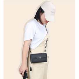 LeafIn Women's Wallet, Cross-body Carrying Pouch, Lightweight, Smartphone Shoulder Bag, Purse Pochette, Crossbody Long Wallet, Smartphone Pouch, Black