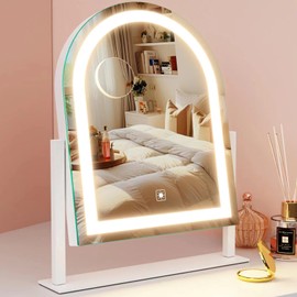 Gvnkvn Lighted Makeup Mirror, Hollywood Vanity Mirror with Lights, Three Color Lighting Modes, and Detachable 10X Magnification Mirror, Smart Touch Control, 360°Rotation (12.3in. Curved)