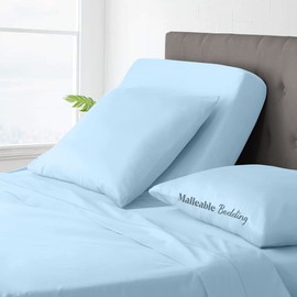 Top Split Flex Sheet Set for Adjustable Bed 30" Split Head King Size 1000 TC Soft & Smooth Egyptian Cotton 4 Piece Set fits up to 15 Inch Deep Pocket Light Blue