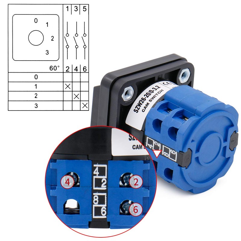 Heschen Universal Rotary Cam Selector Changover Switch, SZW26-20/0-3.2, 660V 20A,