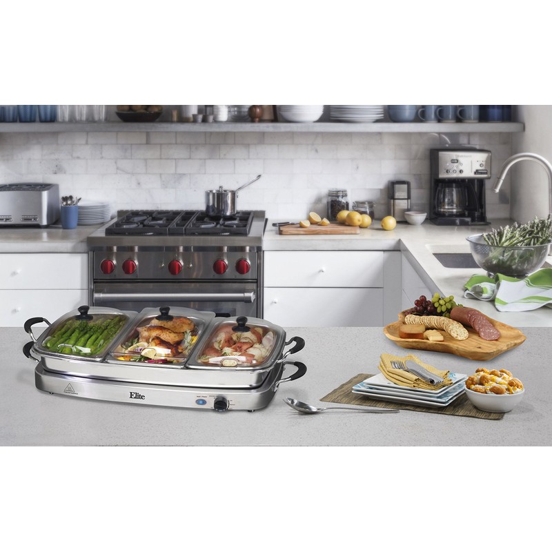 Elite Gourmet EWM-9933 Triple 3 x 2.5 Quart Trays Buffet