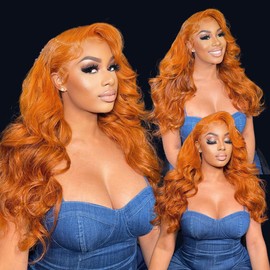 Orange Ginger Color 13x6X1 Lace Front Wigs Baby Hair Brazilian Remy Hair Body Wave Human Hair Wig13x4 Glueless Lace Wigs （24inch）