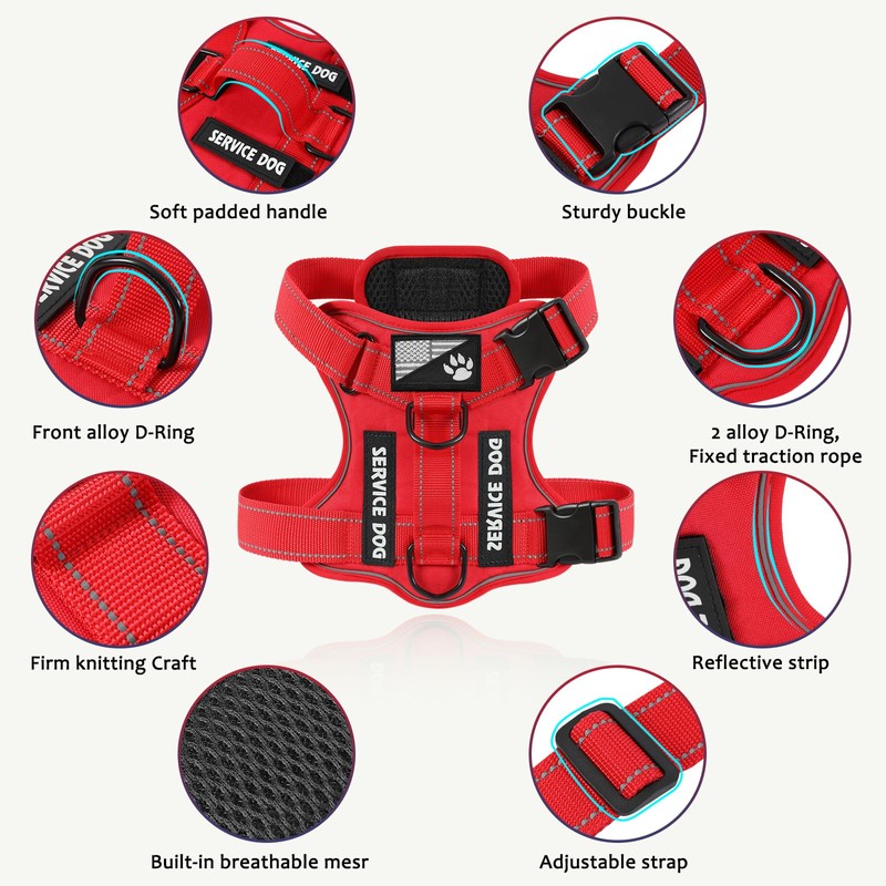 Demigreat Service Dog Harness, Reflective Dog Vest Harness with 5