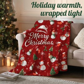 PUYTG Premium Christmas Snowmen Blanket, Ultra Soft Warm Winter Christmas Throw Blanket, Cozy for Couch Sofa Bedroom Festive Holiday Decoration Gift 50 x 60 inches (Red snowmen-Christmas Blanket)