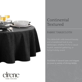 Elrene Home Fashions Continental Solid Texture Water, Stain & Wrinkle Resistant Tablecloth, 60"X84" Oval, Black