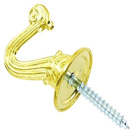 Merriway BH03484 (2 Pcs) EB Curtain Drapery Hold Back Tieback Hooks Brass Plated 35mm (1.3/8 inch) - Pack of 2 Pieces