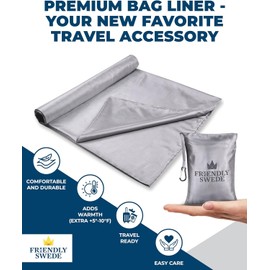 The Friendly Swede Double Sleeping Bag Liner Ultralight - Thin Travel Sheets for Hotel with Full Length Zipper; Camping Sheets & Adult Sleep Sack for Backpacking; Travel Sleeping Bag - Grey (Zipper)