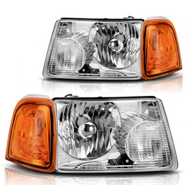 DWVO Headlights Assembly Compatible with 2001-2011 Ford Ranger Headlamp Replacement Chrome Housing Clear Lens Large Amber Reflector
