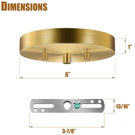 MAYOMAJO 6 Inches Light Canopy Kit with Heavy Duty Replacement Ceiling Cover Plate & Mounting Hardware for Lighting Fixtures Chandelier Pendant Lamp or DIY Project (Brass)