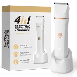 4-in-1 Electric Bikini Trimmer for Women - Painless Electric Razors for Facial/Body/Armpit/Pubic Hair, IPX7 Waterproof Replaceable Shaver Head & Nose Hair Trimmer for Travel, Gifts for Girlfriend Wife